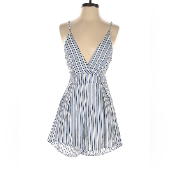 Seek The Label Blue Ivory Faux Wrap Striped Romper, Small - Picture 1 of 4